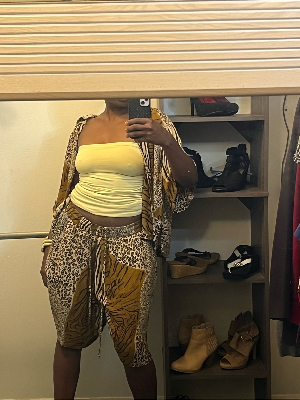 Vintage Phool unique Animal Print Rayon Shirt & Wide Leg shorts Set XL